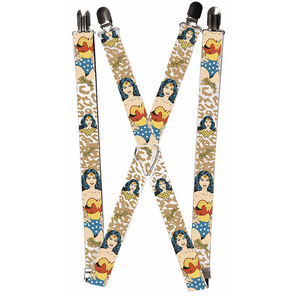 buckle down Suspenders - 1.0" - WONDER WOMAN Face Pose Leopard Tan