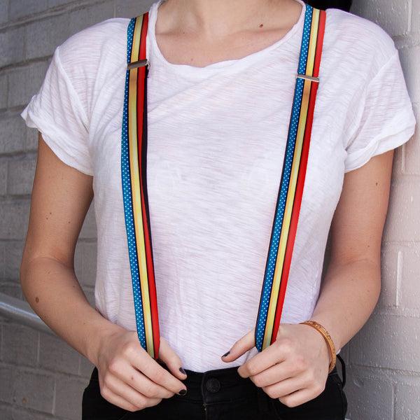 Buckle Down Suspenders - 1.0" - Wonder Woman Stripe Stars Red Gold Blue White