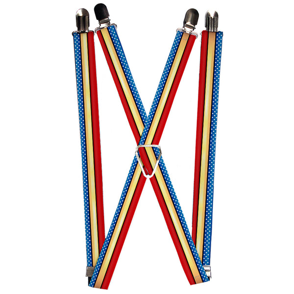 buckle down Suspenders - 1.0" - Wonder Woman Stripe Stars Red Gold Blue White