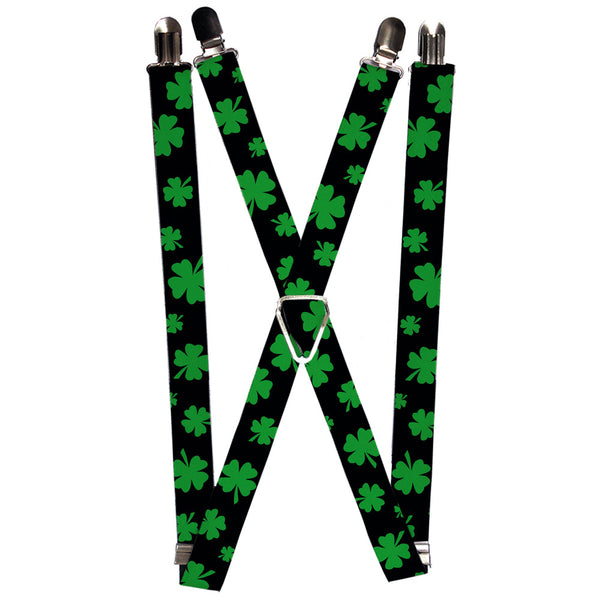 buckle down Suspenders - 1.25" - St. Pat's Clovers Scattered2 Black/Green
