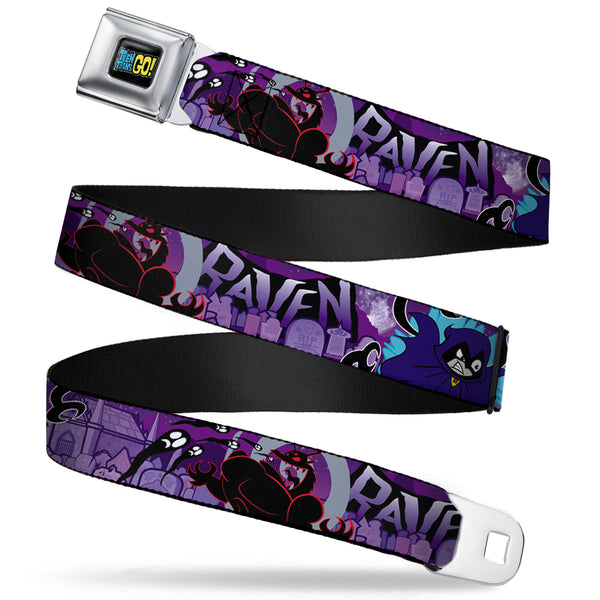 buckle down TEEN TITANS GO Full Color Black Blue Yellow Seatbelt Belt - RAVEN/Trigon/Ghosts Cemetery Poses Purples Webbing