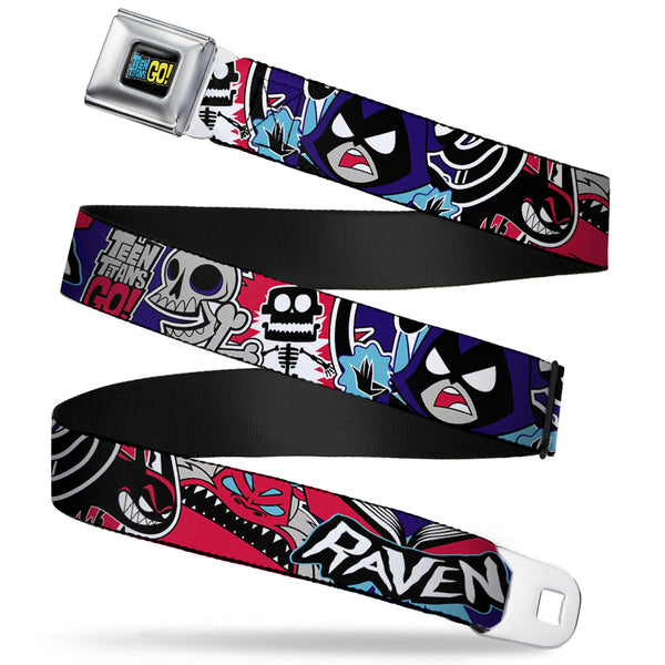 buckle down TEEN TITANS GO Full Color Black Blue Yellow Seatbelt Belt - TEEN TITANS GO RAVEN/Demon/Trigon Purple Webbing