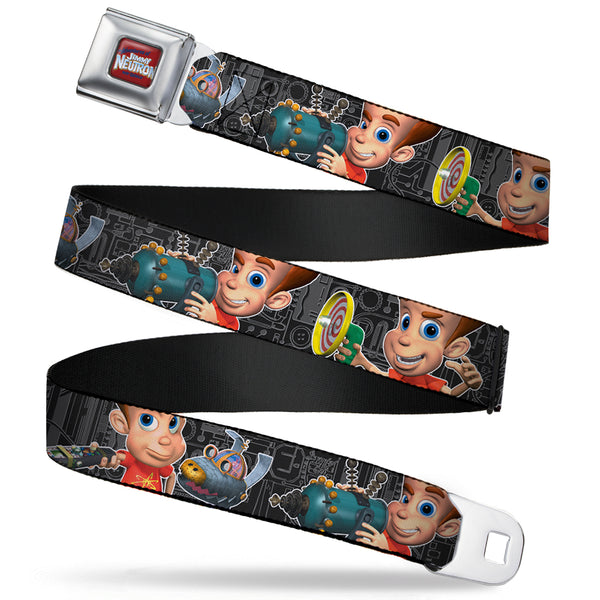 Buckle Down The Adventures Of Jimmy Neutron Logo Full Color Red/Blues Seatbelt Belt - Jimmy Neutron Gadget Poses/Goddard Webbing