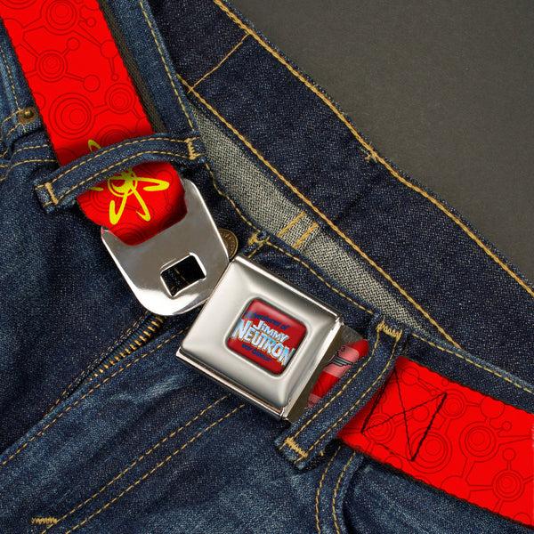 Buckle Down The Adventures Of Jimmy Neutron Logo Full Color Red/Blues Seatbelt Belt - Jimmy Neutron Atoms & Molecules Red/Yellow Webbing