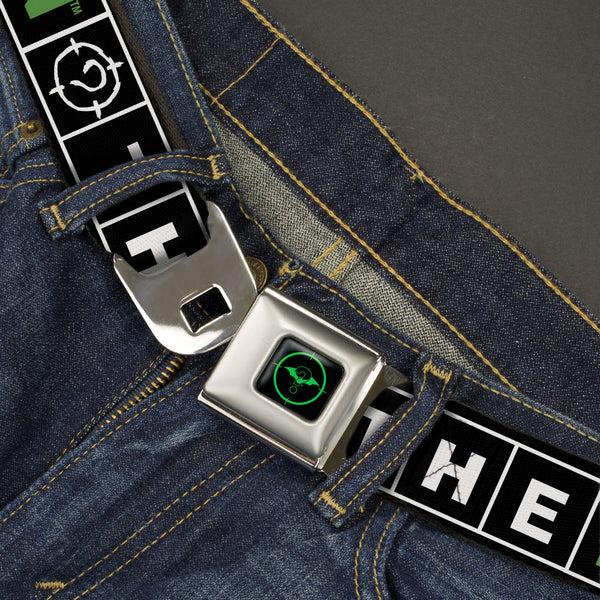 Buckle Down The Batman Movie Batman And Riddler Target Logo Full Color Black/Green Seatbelt Belt - The Batman Movie Crossword Puzzle Black/White/Green Webbing