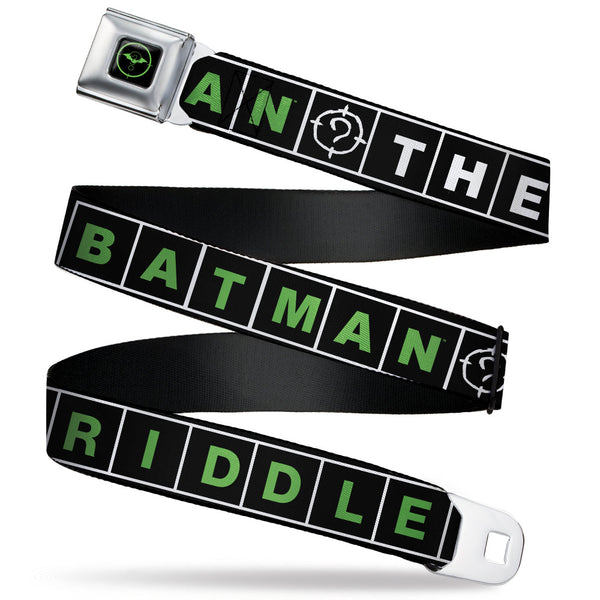 buckle down The Batman Movie Batman and Riddler Target Logo Full Color Black/Green Seatbelt Belt - The Batman Movie Crossword Puzzle Black/White/Green Webbing
