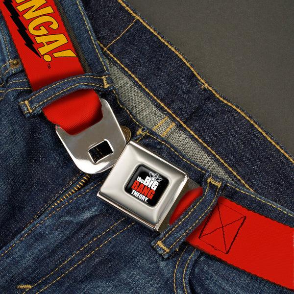 Buckle Down THE BIG BANG THEORY Full Color Black White Red Seatbelt Belt - BAZINGA Red/Gold/Black Webbing