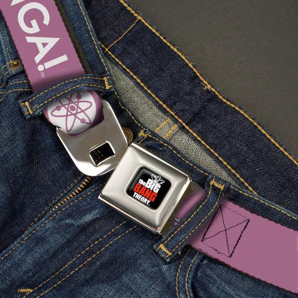 Buckle Down THE BIG BANG THEORY Full Color Black White Red Seatbelt Belt - BAZINGA Atom Logo Lavender/White Webbing