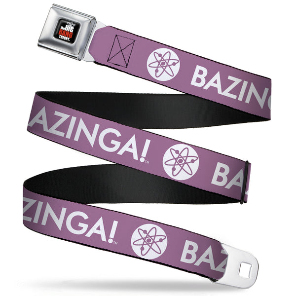 buckle down THE BIG BANG THEORY Full Color Black White Red Seatbelt Belt - BAZINGA Atom Logo Lavender/White Webbing