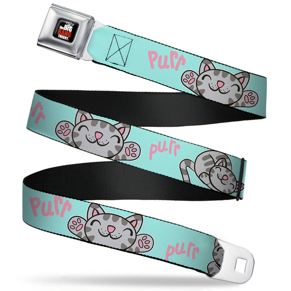 buckle down THE BIG BANG THEORY Full Color Black White Red Seatbelt Belt - Soft Kitty Poses Pale Turquoise/Pink Webbing