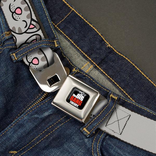 Buckle Down THE BIG BANG THEORY Full Color Black White Red Seatbelt Belt - Soft Kitty Face CLOSE-UP Gray Webbing