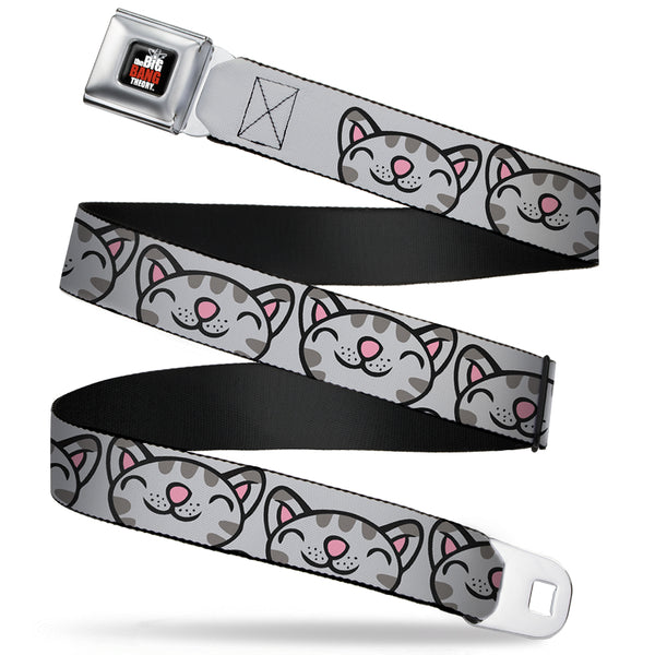 buckle down THE BIG BANG THEORY Full Color Black White Red Seatbelt Belt - Soft Kitty Face CLOSE-UP Gray Webbing