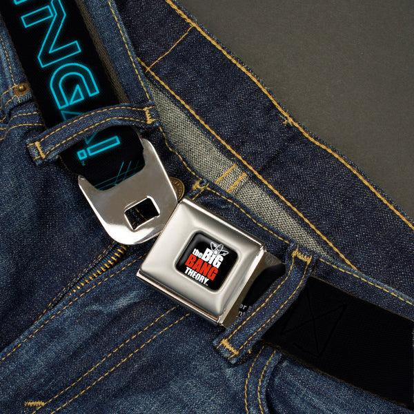 Buckle Down THE BIG BANG THEORY Full Color Black White Red Seatbelt Belt - Sheldon/BAZINGA Black/Blue Glow Webbing