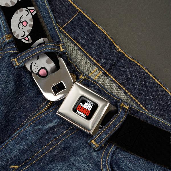 Buckle Down THE BIG BANG THEORY Full Color Black White Red Seatbelt Belt - Mutli Soft Kitty Face Black Webbing