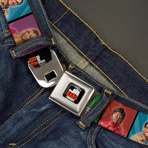 Buckle Down THE BIG BANG THEORY Full Color Black White Red Seatbelt Belt - BBT Character Blocks W/Logo Webbing