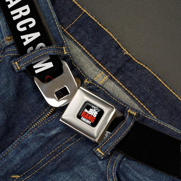 Buckle Down THE BIG BANG THEORY Full Color Black White Red Seatbelt Belt - IMMUNE TO SARCASM/Atom Black/White/Red Webbing