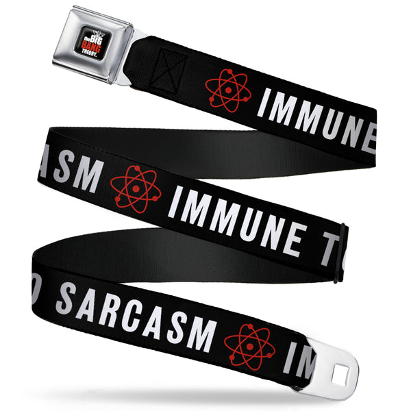buckle down THE BIG BANG THEORY Full Color Black White Red Seatbelt Belt - IMMUNE TO SARCASM/Atom Black/White/Red Webbing