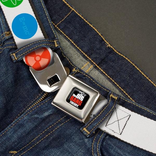 Buckle Down THE BIG BANG THEORY Full Color Black White Red Seatbelt Belt - THE BIG BANG THEORY DNA/Atom/E/Radiation White Webbing