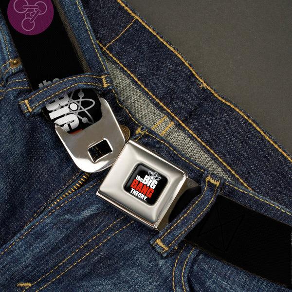 Buckle Down THE BIG BANG THEORY Full Color Black White Red Seatbelt Belt - THE BIG BANG THEORY DNA/Atom/E/Radiation Black Webbing