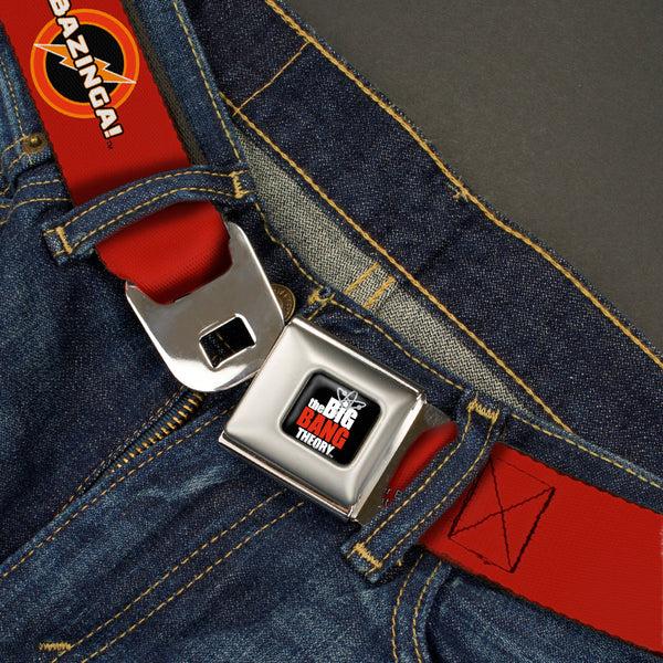 Buckle Down THE BIG BANG THEORY Full Color Black White Red Seatbelt Belt - BAZINGA Logo Burgundy Webbing