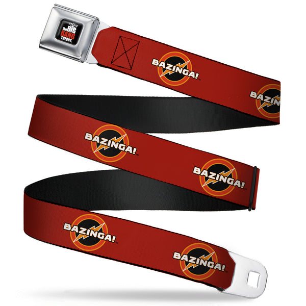 buckle down THE BIG BANG THEORY Full Color Black White Red Seatbelt Belt - BAZINGA Logo Burgundy Webbing