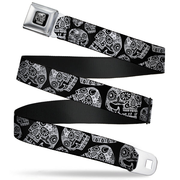 buckle down The Dust of Living II Skull Full Color Black/White Seatbelt Belt - The Dust of Living II Sugar Skulls Black/White Webbing