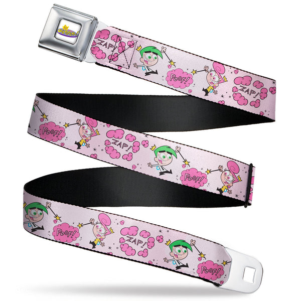 buckle down THE FAIRLY ODDPARENTS Logo Full Color White Seatbelt Belt - The Fairly OddParents Cosmo and Wanda Wish Poses Pink Webbing