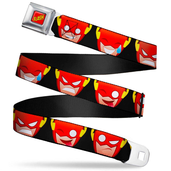 buckle down THE FLASH Full Color Red/Black/Yellow Seatbelt Belt - The Flash 5-Emoji Expressions Black Webbing