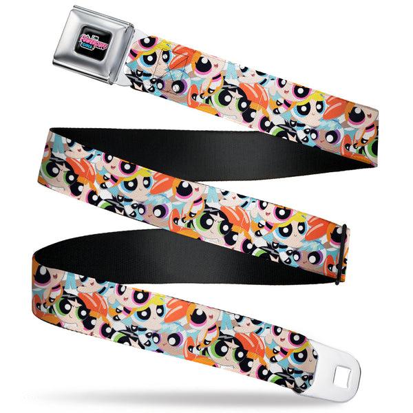 buckle down THE POWERPUFF GIRLS Animated Series Title Logo Full Color Black Seatbelt Belt - The Powerpuff Girls Expressions Stacked Webbing
