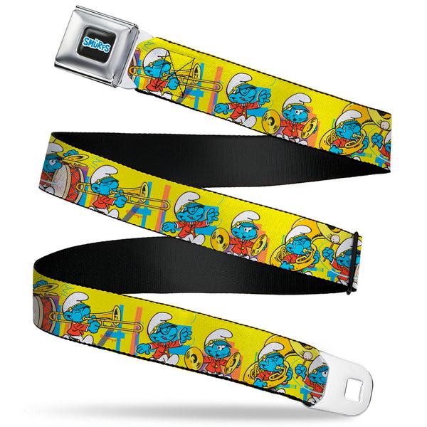 buckle down THE SMURFS Title Logo Full Color Black White Blue Seatbelt Belt - The Smurfs Carnival Party Band Line Yellow Webbing