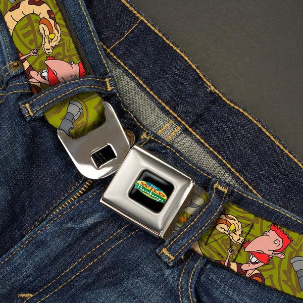 Buckle Down The Wild Thornberry's Logo Full Color Seatbelt Belt - Nigel Thornberry W/Snake Poses Olive/Brown Webbing