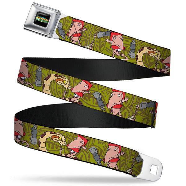 buckle down The Wild Thornberry's Logo Full Color Seatbelt Belt - Nigel Thornberry w/Snake Poses Olive/Brown Webbing