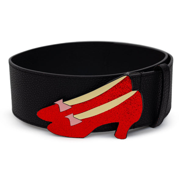 buckle down The Wizard of Oz Dorothy's Ruby Red Glitter Slippers Enamel Cast Buckle - Black PU Strap Belt