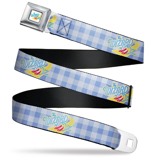 buckle down THE WIZARD OF OZ Logo Full Color White Seatbelt Belt - THE WIZARD OF OZ Logo Gingham Checker Blues Webbing