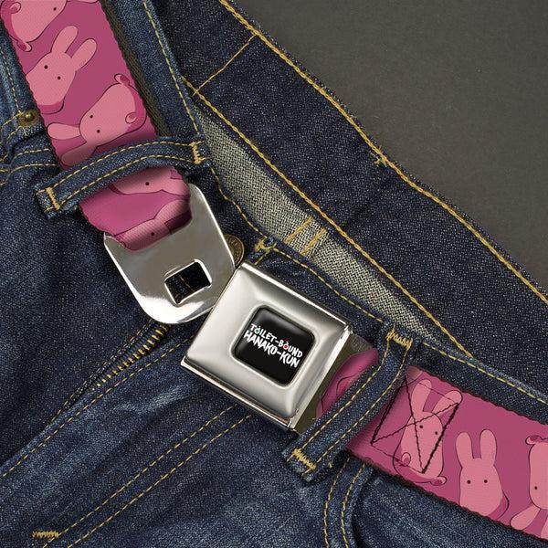 Buckle Down TOILET-BOUND HANAKO-KUN Title Logo Full Color Black Seatbelt Belt - Toilet-Bound Hanako-Kun Mokke Flip Poses Pinks Webbing