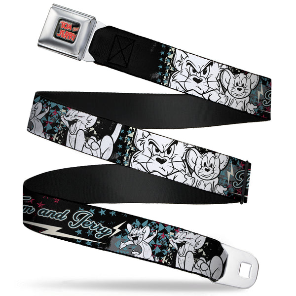 buckle down Tom and Jerry Logo Full Color Black Red Seatbelt Belt - TOM & JERRY Face & Pose Sketch Black/White/Red/Blue Webbing