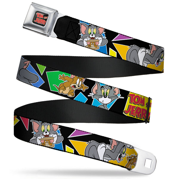 buckle down Tom and Jerry Logo Full Color Black Red Seatbelt Belt - TOM & JERRY Poses Black/Multi Color Webbing