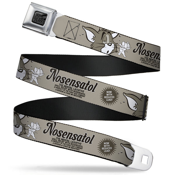 buckle down Tom and Jerry Logo Full Color Black Red Seatbelt Belt - Tom & Jerry NOSENATOL THE MENTAL LAXATIVE Grays/White/Black Webbing