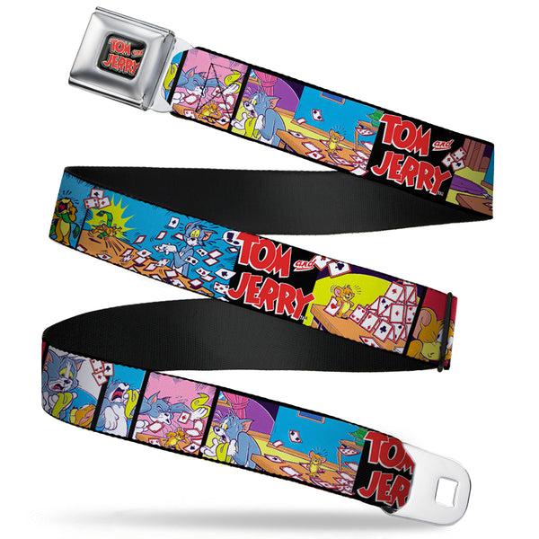 buckle down Tom and Jerry Logo Full Color Black/Red Seatbelt Belt - TOM & JERRY House of Cards Panels Webbing