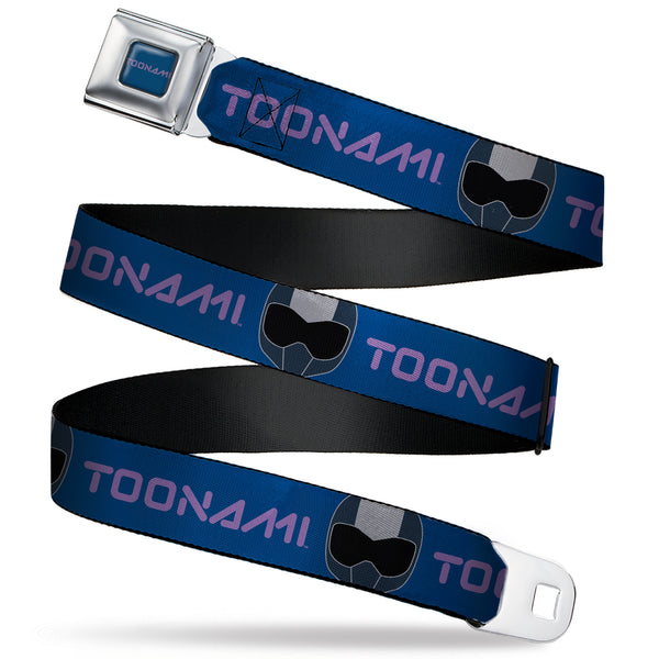 buckle down TOONAMI Title Logo Full Color Blue/Purple Seatbelt Belt - TOONAMI Title Logo and Robot TOM Head Blue/Purple/Grays Webbing