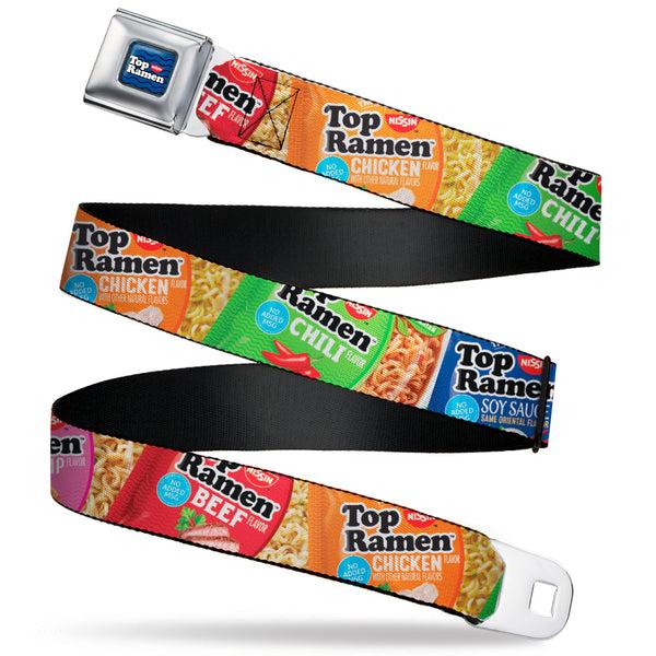 buckle down TOP RAMEN Noodle Wave Full Color Blue/Black/White Seatbelt Belt - Top Ramen Vivid Flavor Packages Stacked Multi Color Webbing