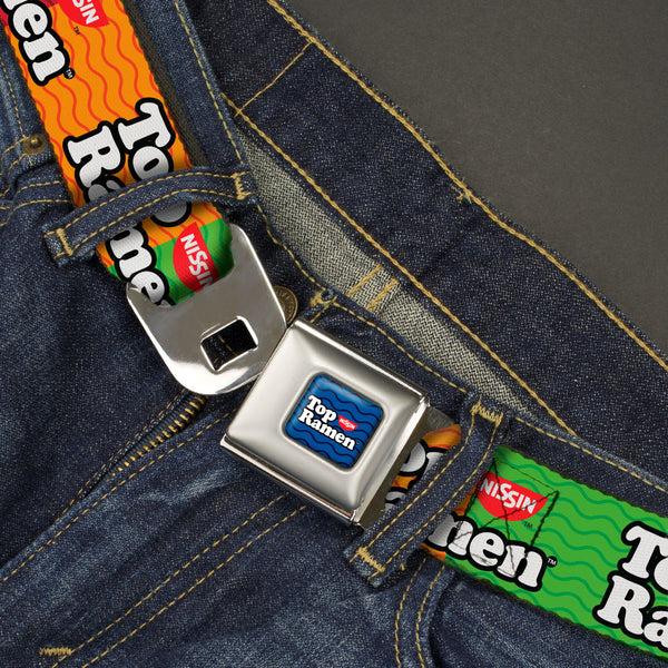 Buckle Down TOP RAMEN Noodle Wave Full Color Blue/Black/White Seatbelt Belt - TOP RAMEN Noodle Wave Blocks Multi Color/Black/White Webbing