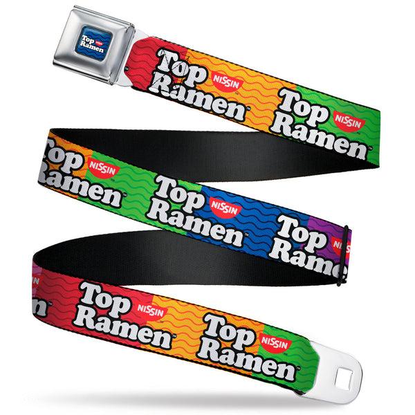 buckle down TOP RAMEN Noodle Wave Full Color Blue/Black/White Seatbelt Belt - TOP RAMEN Noodle Wave Blocks Multi Color/Black/White Webbing