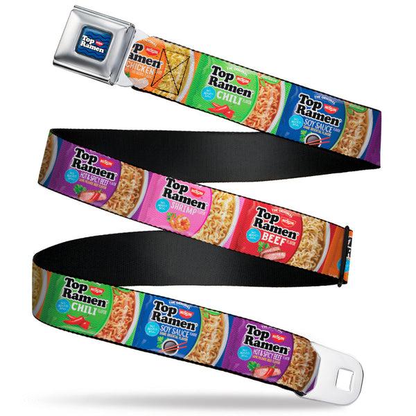 buckle down TOP RAMEN Noodle Wave Full Color Blue/Black/White Seatbelt Belt - Top Ramen Vivid Flavor Blocks Multi Color Webbing