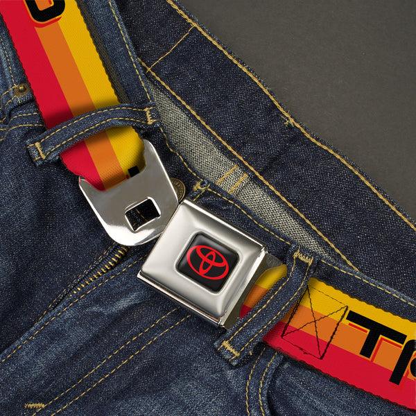 Buckle Down Toyota Logo Full Color Black/Red Seatbelt Belt - Toyota Racing Development TRD Logo Rally Stripe Sunset Webbing