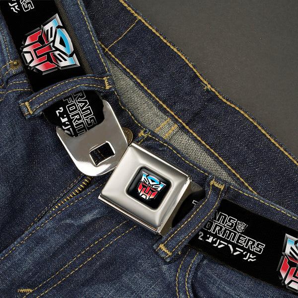 Buckle Down Transformers Autobots Icon Full Color Black/Blues/Red/White Seatbelt Belt - TRANSFORMERS Autobots Cybertronian Icon Black/Blues/Red/White Webbing