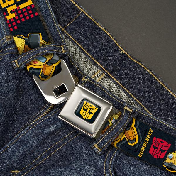Buckle Down Transformers Autobots Icon Full Color Black/Yellow Seatbelt Belt - Transformers Generations BUMBLEBEE G1 84 Poses Autobot Icon Black/Yellows/Red Webbing