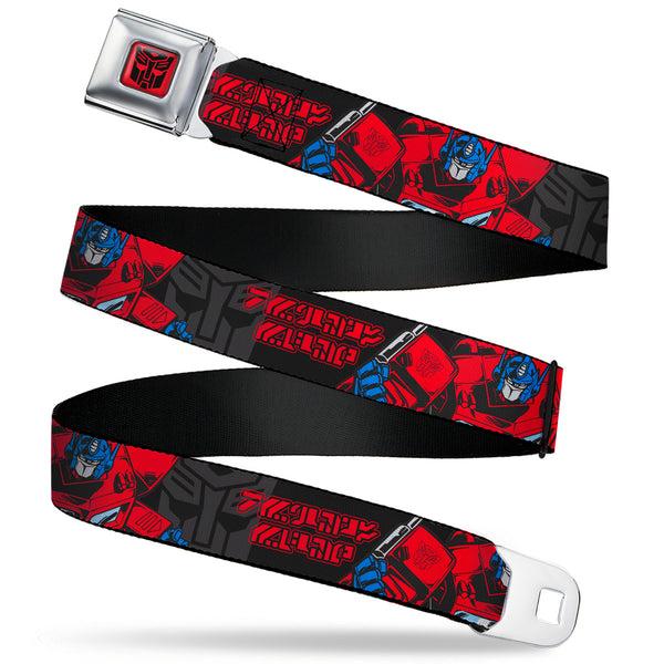 buckle down Transformers Autobots Icon Full Color Red/Black Seatbelt Belt - Transformers Generations Optimus Prime Pose and Autobot Icon Black/Gray/Red Webbing