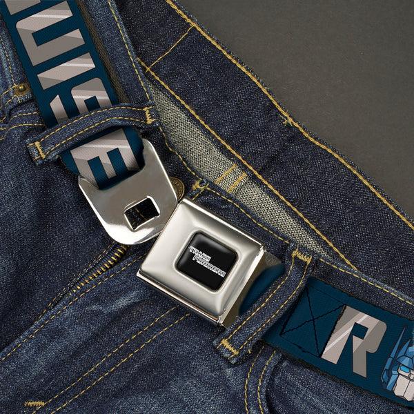 Buckle Down TRANSFORMERS Title Logo Full Color Black/Grays Seatbelt Belt - Transformers Optimus Prime ROBOTS IN DISGUISE Icons Blue/Reds Webbing