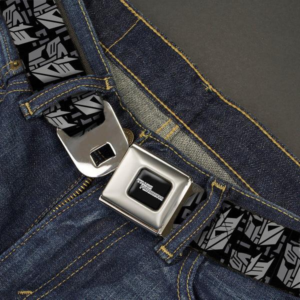Buckle Down TRANSFORMERS Title Logo Full Color Black/Grays Seatbelt Belt - Transformers Autobot Decepticon Icon Split Black/Grays Webbing